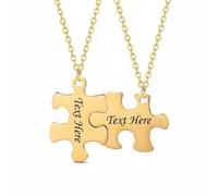 Hellery Collier Pendentif Pièce de Puzzle Collier Couple Collier Gravable Collier Ajustable Bijou Personnalisé avec Noms et Dates pour Souvenir Précieux, Or, Gravé D Un Côté