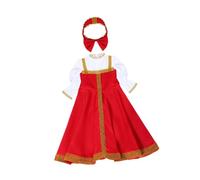 Hellery Costume Russe Traditionnel pour Fille Comprenant Robe Col Rond Manches Bouffantes Brodées et Accessoire Tête Confection Polyester Doux Adapté Photogra, L