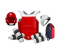 Hellery Équipement de Protection Taekwondo 6 Pièces, Plastron et Casque Renforcés pour Combat et Entraînement, Kit de Sécurité Arts Martiaux avec Sac de Transport, Équipement Professionnel, Rouge, XS