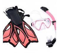 Hellery Fins and Coffret Palmes Masque Tuba avec Verre Épais 4mm et Embout Silicone Palmes à Sangles Ajustables et Tuba Sec à Purge pour Nage Apprentissage Snorkeling, Rose, L