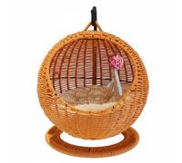Hellery Hamac pour Chat Hamac Lit Panier Niche Semi-fermée Tressée en Rotin Synthétique avec Coussin Suspendu Aéré Adapté aux Chats d'Intérieur Salon Chambre Près de la Fenêtre, Orange