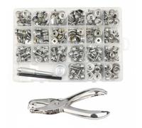 Hellery Kit Rivet Pression Métallique Jeu Bouton Pression Outil Pose Set Fermeture Lot Accessoires en Cuivre et Acier Inoxydable avec Poinçon et Pince pour, Argent