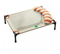 Hellery Lit Surélevé pour Chien Lit de Repos Tapis Couchage Canin Matelas Animaux avec Coussin Rafraîchissant Ice-Silk et Toile, Bleu Clair avec Oreiller Phoque, Grande 82 62 18cm