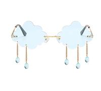 Hellery Lunettes de Soleil Sans Monture Forme de Nuage avec 3 Pendentif en Forme de Goutte Style Punk - Bleu, comme décrit