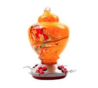 Hellery Mangeoire à Oiseaux Nectar Distributeur Abreuvoir Réservoir en Verre Artistique Coloré Épais avec Crochet Antichute et Guide Anti Nettoyage Simple Adaptée aux Patios Balcons Arbres, F