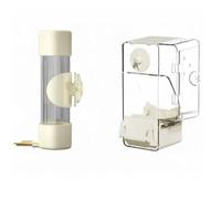 Hellery Mangeoire Automatique pour Oiseaux Distributeur Mangeoire Trémie Perchoir Ouverture Large Anti-déchets Réservoir Transparent en PP Remplissage sans, Array, Beige
