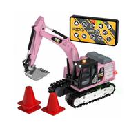 Hellery Mini Véhicule de Construction Télécommandé Pelle Engin Modèle avec Bras Articulé Imitant Le Creusement Rotation de Cabine et Pistes Épaissies Adapté, Rose