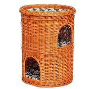 Hellery Niche pour Chat Double Couche Panier Chat Lit Chat Cabane Chat Habitat en Osier Tressé Décoratif et Refuge Rassurant Convient aux Salons Chambres Près, Miel, Très Grand 48x59 Cm avec Coussin