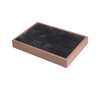 Hellery Organisateur de Plateau de Bijoux de Montre à 12 Grilles, Cadre en Bois Robuste, Support D'affichage de Montre 35.5x24.5x5cm, Coussin Noir
