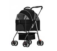 Hellery Poussette pour Animaux Chariot Landau Panier Transport Cage Pliable d'Un Geste Système 4 Roues avec Amortissement et Roues Avant Pivotantes Cadre, Noir