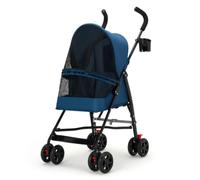 Hellery Poussette pour Animaux Pliable Chariot Landau avec Maille Respirante et Vision Large Structure Métallique Ferme Accès Frontal Zippé Roues Maniables, Array, Bleu, S01 Petit Modèle