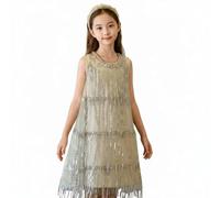 Hellery Robe à Franges Fille Paillettes Robe de Cérémonie Robe de Danse Robe Finition Scintillante et Tombé Élégant Tissu Doux et Respirant pour Aisance des, 100CM
