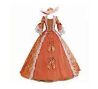 Hellery Robe Corset Tissu Damassé Robe avec Manches Bouffantes Médiévale Vêtement pour Comédiennes, Soirée Costumée, Rouge, Taille Unique