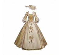 Hellery Robe Corset Tissu Damassé Robe avec Manches Bouffantes Médiévale Vêtement pour Comédiennes, Soirée Costumée, Or Prune, Taille Unique
