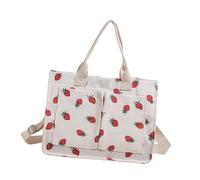 Hellery Sac de Courses Imprimé Fraise, Sac à Main en Toile Décontracté et Réutilisable pour Faire Ses Courses, Blanc