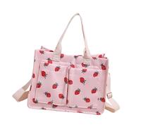 Hellery Sac de Courses Imprimé Fraise, Sac à Main en Toile Décontracté et Réutilisable pour Faire Ses Courses, Rose