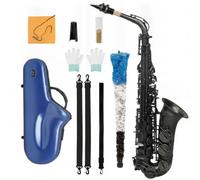 Hellery Saxophone Alto Eb Saxophone Instrument à Vent Sax Corps en Laiton Finition Noire Satinée avec Clé Liguée et Plaque Étui de Transport Blindé Suitable