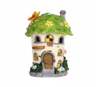 Hellery Veilleuse en Résine Lampe Solaire Champignon Maison de Conte Sculpture de Jardin Luminaire Extérieur Étanche en Résine, Maison De Fée Papillon Avec Fleurs Vertes