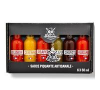Hellicious - Coffret Sauce Piquante - 6 Purées de Piments Artisanales - Idée Cadeau Challenge Hot Ones - Habanero, Chipotle, Jalapeño - Fabriqué en France