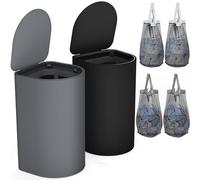HELLKOPF Lot de 2 paniers à linge avec couvercle, grande capacité de 140 l, avec 2 compartiments pour trier le linge sale, 4 sacs intérieurs amovibles, facile à monter, noir/gris foncé