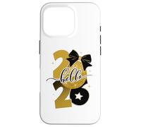 Hello 2026 Gold Disco Ball Bow New Year Celebration Design Coque pour iPhone 16 Pro