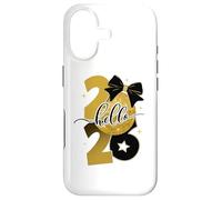 Hello 2026 Gold Disco Ball Bow New Year Celebration Design Coque pour iPhone 17