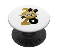 Hello 2026 Gold Disco Ball Bow New Year Celebration Design PopSockets PopGrip Adhésif