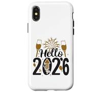 Hello 2026 Humour Nouvel an avec Feu d’Artifice et Champagne Coque pour iPhone X/XS