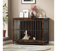 Hello-5ive Grande cage pour chien en bois avec double portes, niche d'intérieur robuste avec plateau amovible pour chiens de petite, moyenne et grande taille, table d'appoint d'appoint, 97,5 x 59 x