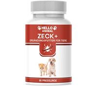 Hello Animal ZECK+ Comprimés anti-tiques pour chiens et chats - Formule naturelle - Sans additifs artificiels - 60 comprimés - Additif alimentaire pour animaux