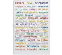 Hello Around the World Poster Greetings in Different Languages Typography Art Canvas Print for Modern Wall Decor(Framed,08x12inch(20x30cm))