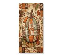 Hello Autumn Bannière décorative vintage citrouilles feuilles décoration de porte d'entrée intérieur ou extérieur Fournitures de festival d'automne 91,4 x 183 cm