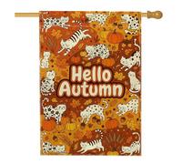 Hello Autumn Cat Motif chat 71,1 x 101,6 cm | Illustration de chat fantaisie, drapeau de cour, thème de la récolte confortable, tissu polyester durable