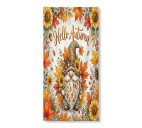 Hello Autumn Gnome Couverture de porte Bannière décorative, feuilles de tournesol vintage, décoration de porte d'entrée, fournitures de festival d'automne pour intérieur et extérieur, 91,4 x 183 cm
