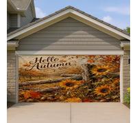 Hello Autumn - Housse de porte de garage - Décoration rustique de tournesol d'automne - Motif floral jaune chaud pour décoration d'intérieur - Fond de fête d'automne saisonnière - 397 x 180 cm