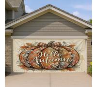 Hello Autumn - Housse de porte de garage en forme de citrouille - Décoration d'automne vintage avec éléments floraux - Décoration saisonnière d'extérieur pour Halloween et Thanksgiving - 397 x 180 cm