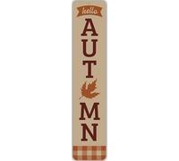 Hello Autumn Plaid Pattern Metal Sign