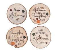 Hello Autumn Wood Slice Coaster Set, Dessous de Tasse Sous-Verre Bois