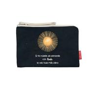 Hello-Bags. Sac de Toilette/Portefeuille à Main. Extérieur : 100% Coton avec Fermeture éclair et Doublure intérieure. Comprend Une Jolie enveloppe Kraft Offerte. Couleur : écru/Noir. 23 x 15,5 cm.,