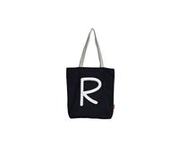 hello-bags. Sac Totebag. Extérieur : Cotton 100%. Avec fermeture éclair, doublure et poche intérieure. Inclue une enveloppe kraft de cadeau. Modèle « R ». Couleur : Écru/Noir. Mesures : 37 * 38 cm.
