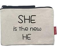 Hello-Bags. Trousse de Toilette/Sac à Main. Extérieur : Coton 100%. avec Fermeture éclair et Doublure intérieure. Inclue Une enveloppe Kraft de Cadeau. « SHEISTHE ». Écru/Noir. 23 * 15,5 cm.