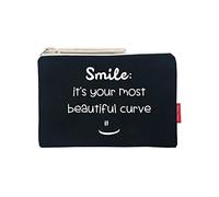 hello-bags. Trousse de Toilette/Sac à Main. Extérieur : Coton 100%. avec Fermeture éclair et Doublure intérieure. Inclue Une enveloppe Kraft de Cadeau. « Smile ». Écru/Noir. 23 * 15,5 cm.