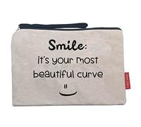 hello-bags. Trousse de Toilette/Sac à Main. Extérieur : Coton 100%. avec Fermeture éclair et Doublure intérieure. Inclue Une enveloppe Kraft de Cadeau. « Smile ». Écru/Noir. 23 * 15,5 cm.