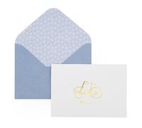 Hello Bicycle Lot de 12 cartes et enveloppes en boîte | Motif gaufré en feuille d'or | Intérieur vierge | Merci, invitations et notes quotidiennes | Coffret cadeau papeterie
