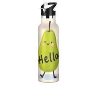Hello Cartoon Bouteille d'eau isotherme à double paroi avec pailles, anti-fuite, sans BPA, réutilisable, motif poire verte, 591 ml