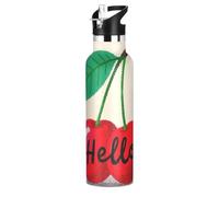 Hello Cartoon - Bouteille d'eau isotherme à double paroi sous vide - Sans BPA - Avec pailles - Bouteille isotherme à double paroi pour eau, lait, jus, école, camping, sport - Rouge cerise