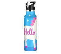 Hello Cartoon Bouteille d'eau isotherme anti-fuite et sans BPA avec couvercle à paille, double paroi isolée sous vide pour l'école et les sports de plein air