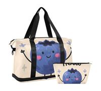 Hello Cartoon Cute Blue Blueberry Bagages Voyage Weekender Voyage Sac de Nuit avec Sangle Réglable pour Randonnée Lot de 2, Bonjour Cartoon mignon bleuet bleu, 1 size