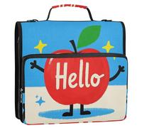 Hello Cartoon mignon fruits rouges 3,8 cm classeur à 3 anneaux avec fermeture éclair avec poignée et bandoulière amovible facile à transporter, sac de rangement sûr pour la maison, les voyages pour le