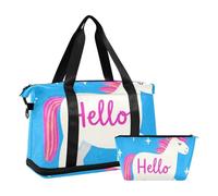 Hello Cartoon mignon licorne blanche sac de gym sac de gym avec sangle réglable pour le sport étanche, Hello Cartoon mignonnes licornes blanches, 1 size